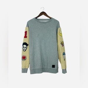 Decibel Mens Gray Sweatshirt Sweater Patchwork Sherpa-Style Sleeves Size Medium